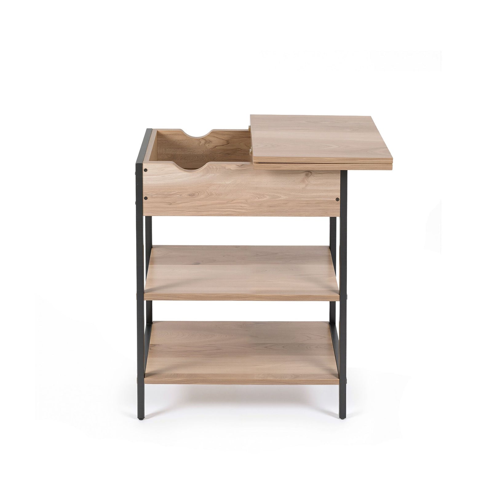 Artiss Side Table with Charging Station – 60cm Flip‑Top Storage 3‑Tier Wood
