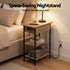 Artiss Side Table with Charging Station – 60cm Flip‑Top Storage 3‑Tier Wood