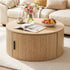 Round Coffee Table Storage Fluted Center Table Living Room Office 80cm Wood