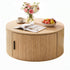 Round Coffee Table Storage Fluted Center Table Living Room Office 80cm Wood