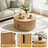 Round Coffee Table Storage Fluted Center Table Living Room Office 80cm Wood