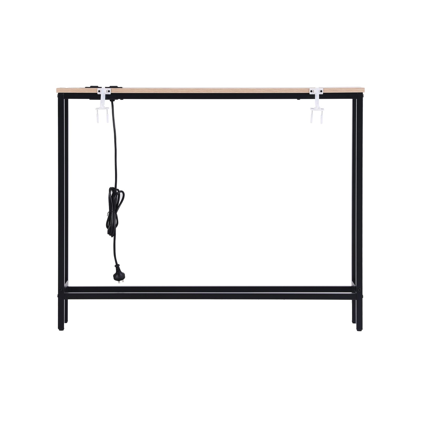 Narrow Console Table – 100cm Entryway Desk w/ Charging Station, Wood/Black