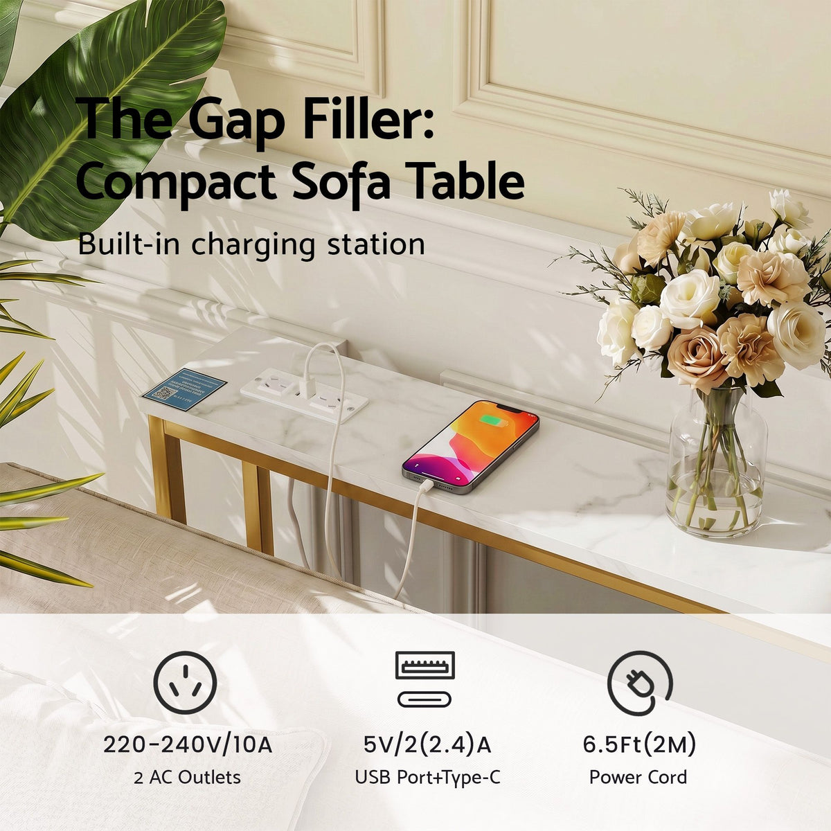 Artiss Console Table Set of 2 with Charging Station Narrow Hallway Table