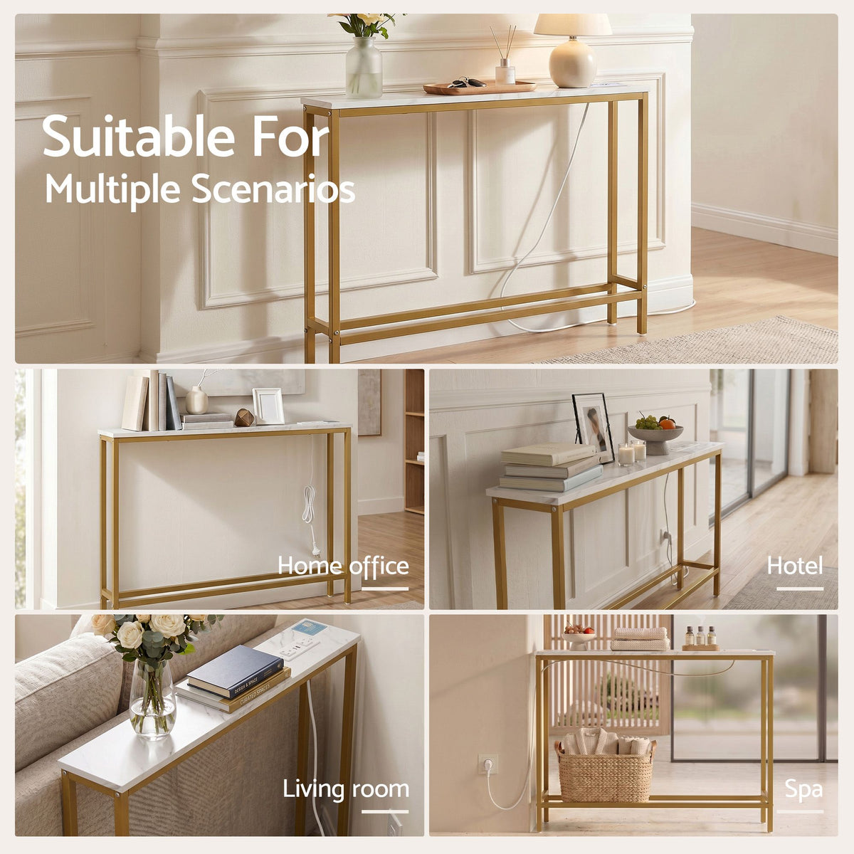 Artiss Console Table Set of 2 with Charging Station Narrow Hallway Table