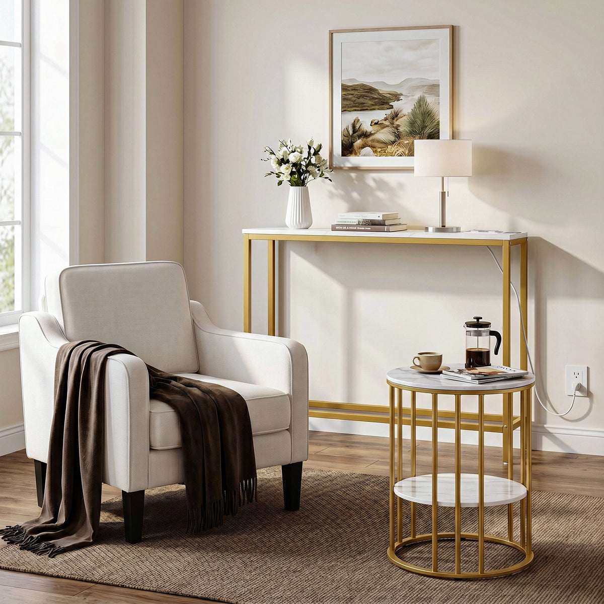 Artiss Console Table Set of 2 with Charging Station Narrow Hallway Table
