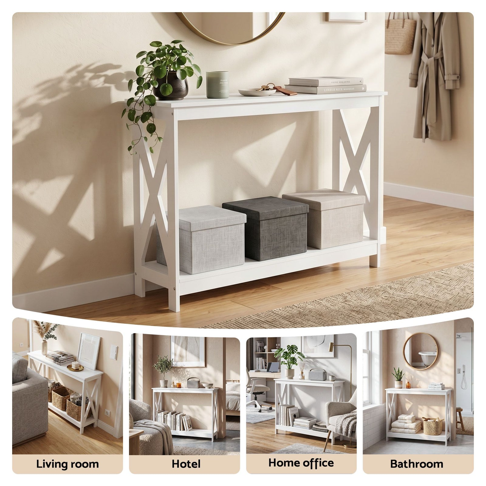 Console Table Entryway Hallway Display 2-Tier Narrow Sofa Table 100CM White