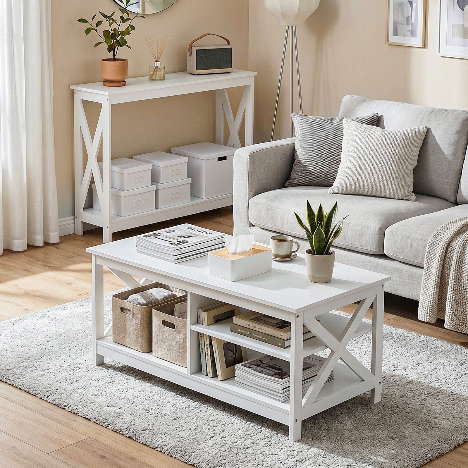 Console Table Entryway Hallway Display 2-Tier Narrow Sofa Table 100CM White