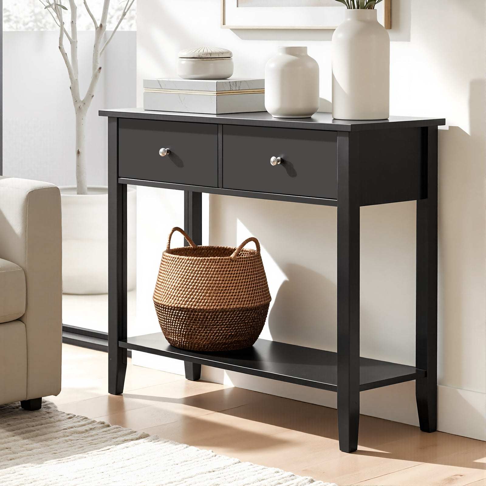 Console Table Hallway Sofa Entryway Entrance 2 Drawers 80CM Black