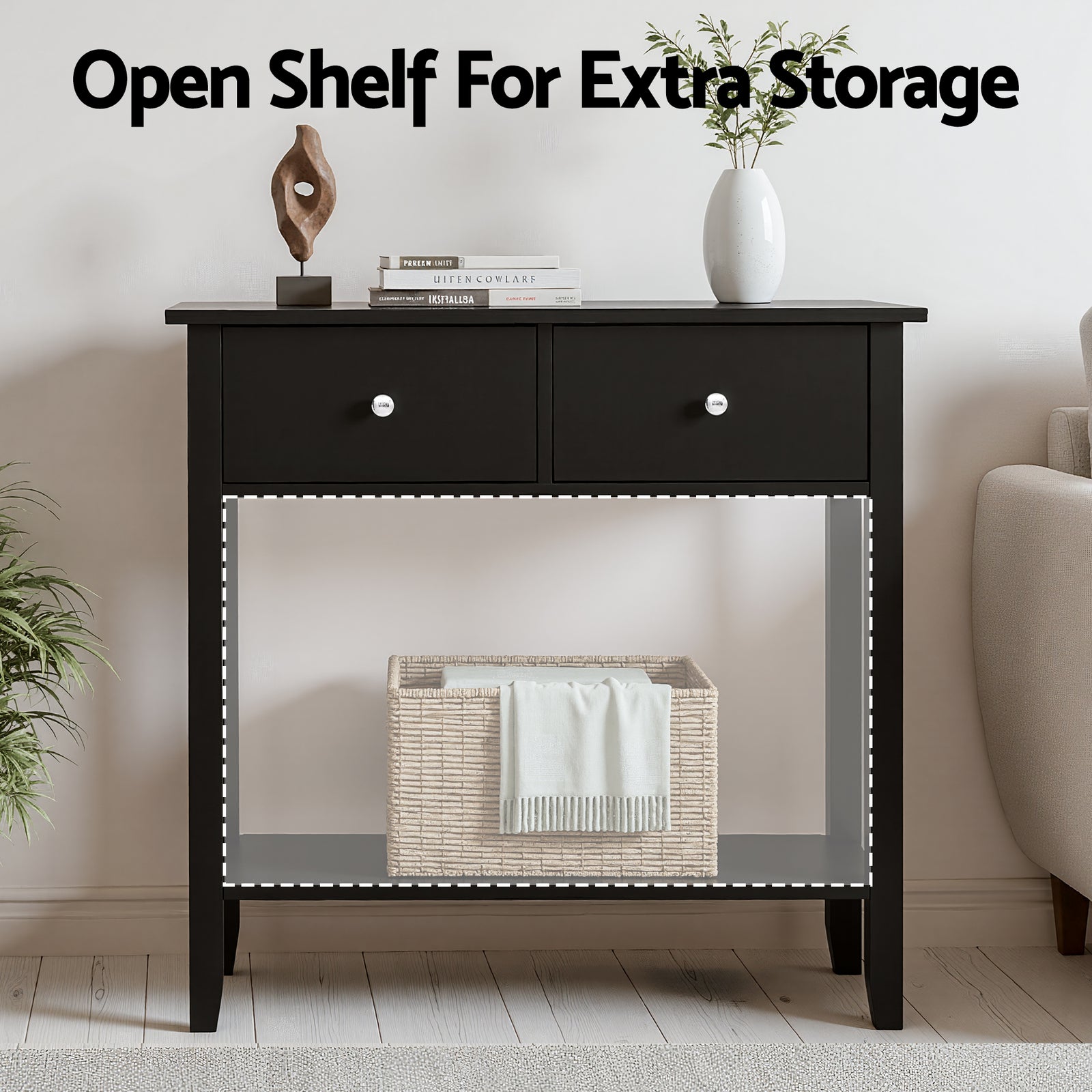 Console Table Hallway Sofa Entryway Entrance 2 Drawers 80CM Black