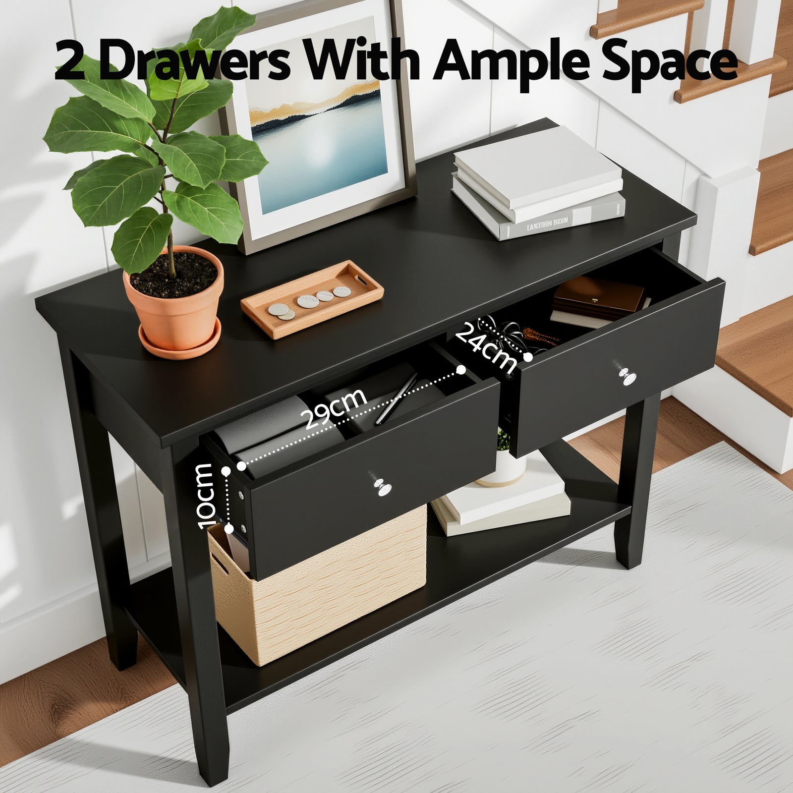 Console Table Hallway Sofa Entryway Entrance 2 Drawers 80CM Black