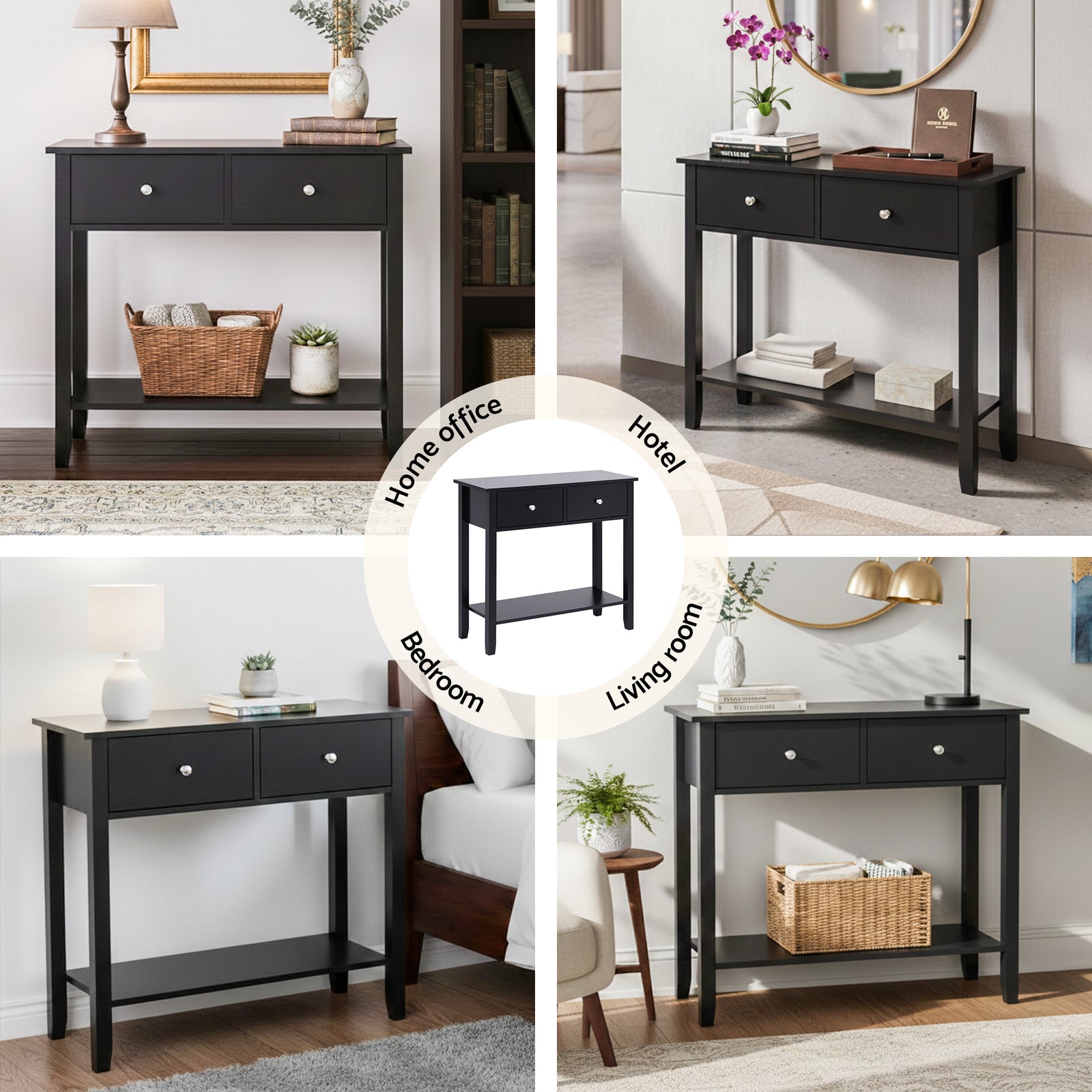 Console Table Hallway Sofa Entryway Entrance 2 Drawers 80CM Black