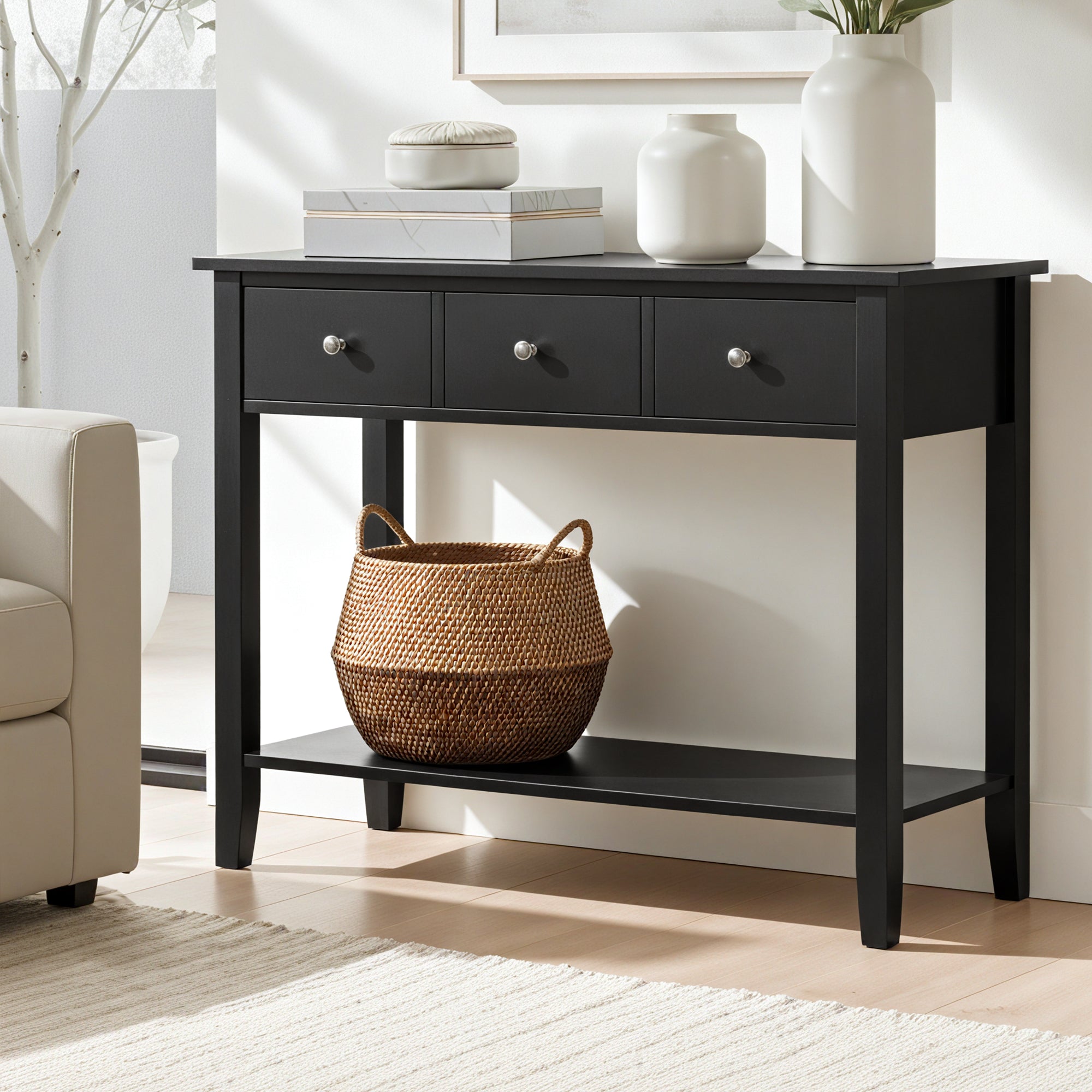 Console Table Hallway Sofa Entryway Entrance 3 Drawers 100CM Black
