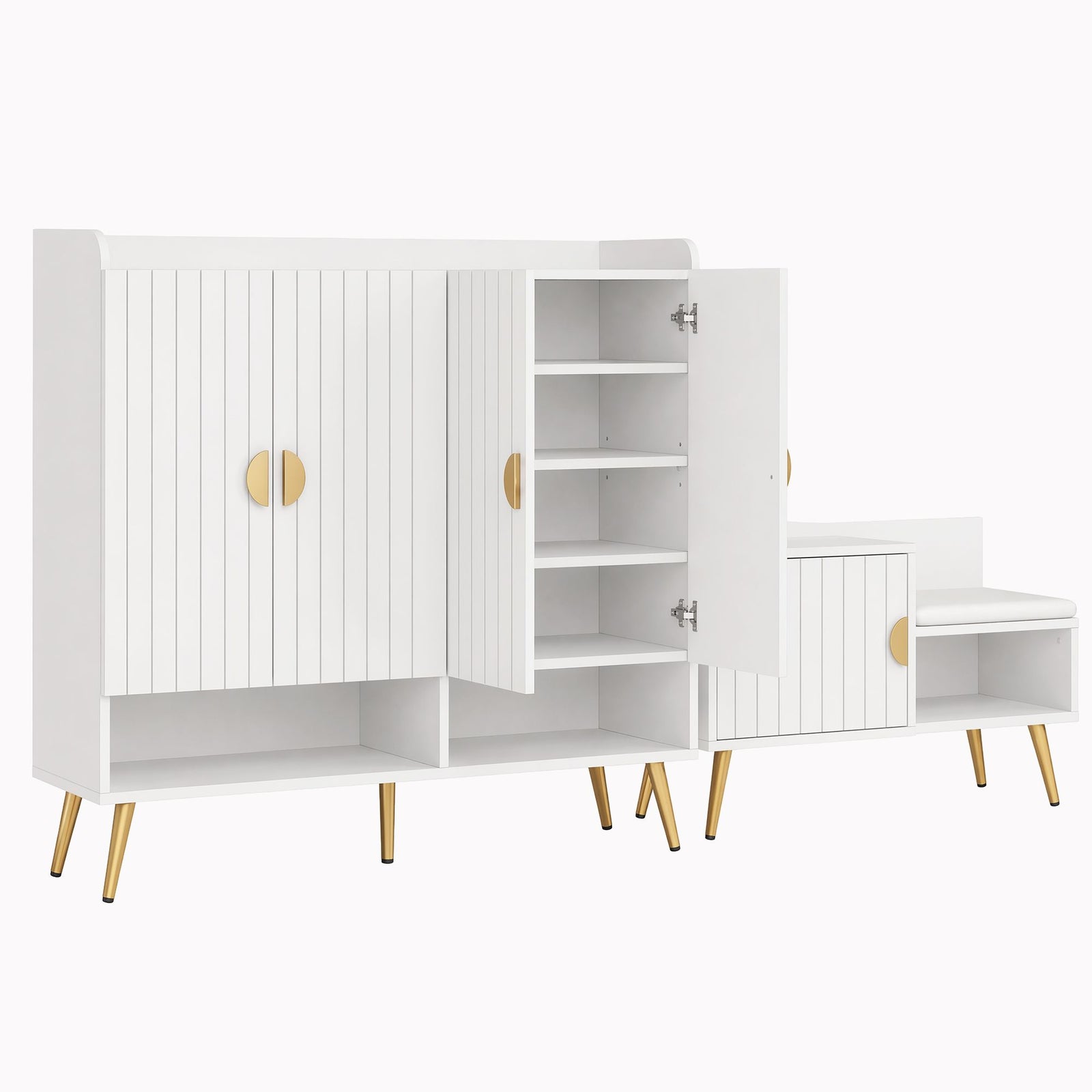Artiss Shoe Cabinet & Bench Set White – Adjustable Shelves, Gold Feet, 120cm