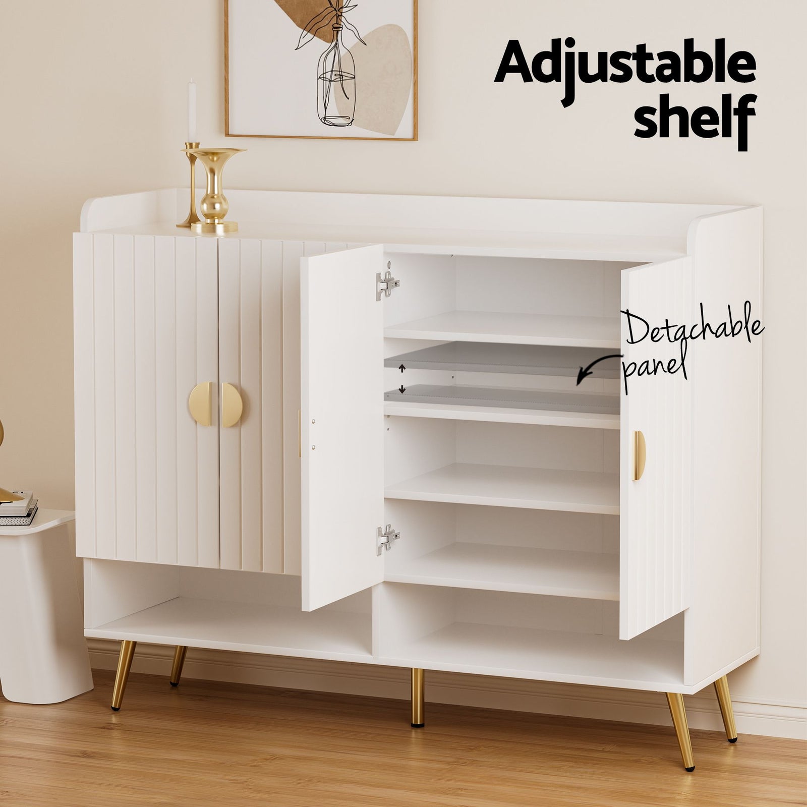 Artiss Shoe Cabinet & Bench Set White – Adjustable Shelves, Gold Feet, 120cm