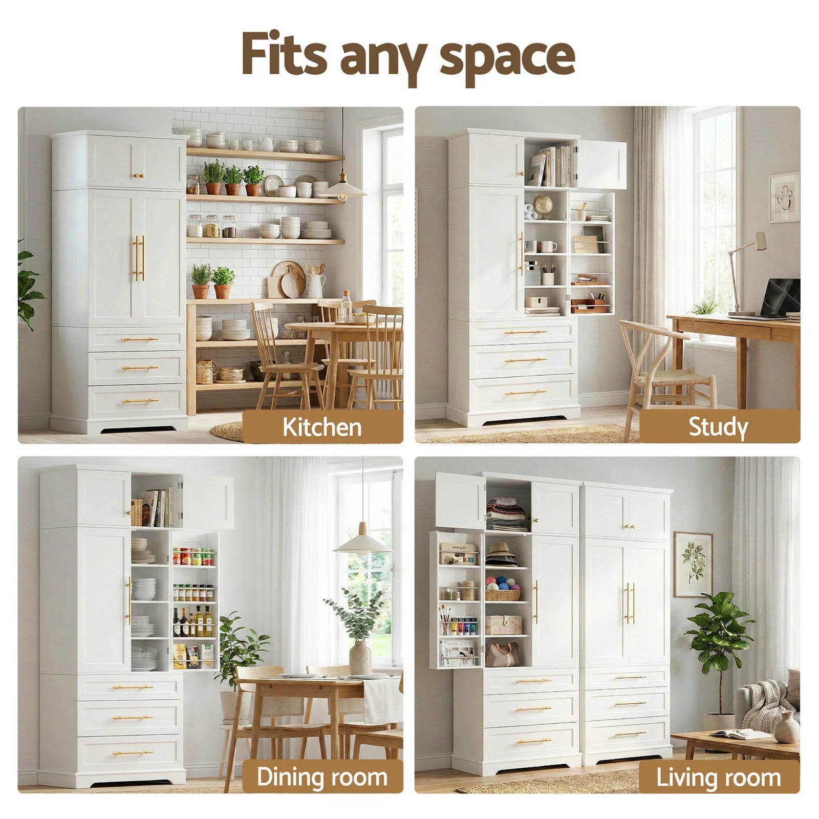 2X Buffet Sideboard Cabinet Pantry Kitchen Storage Cupboard Drawers Doors