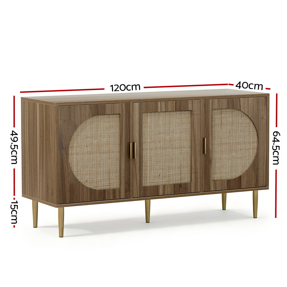 3 Door Buffet Sideboard Cabinet Anya Rattan Storage Unit Dark Oak