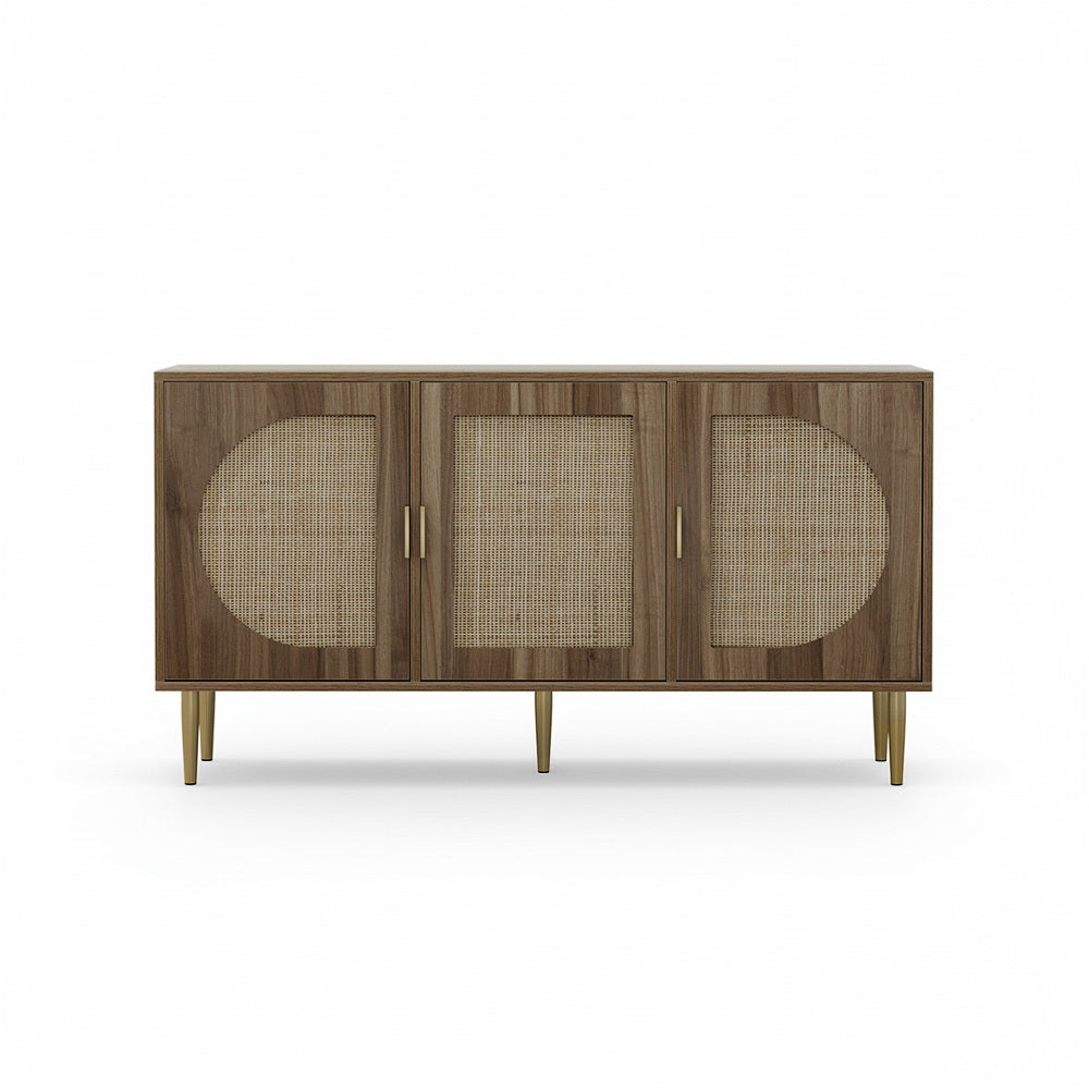 3 Door Buffet Sideboard Cabinet Anya Rattan Storage Unit Dark Oak