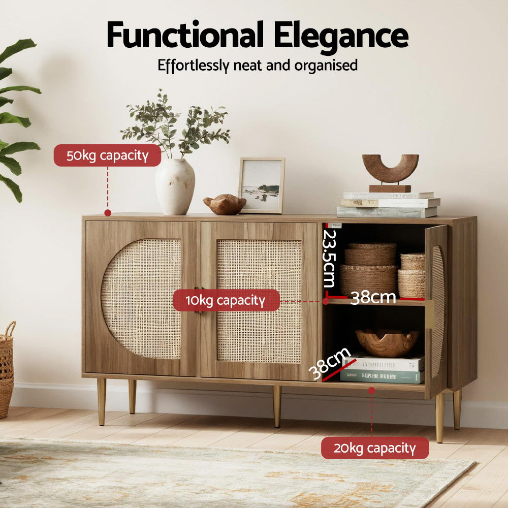 3 Door Buffet Sideboard Cabinet Anya Rattan Storage Unit Dark Oak