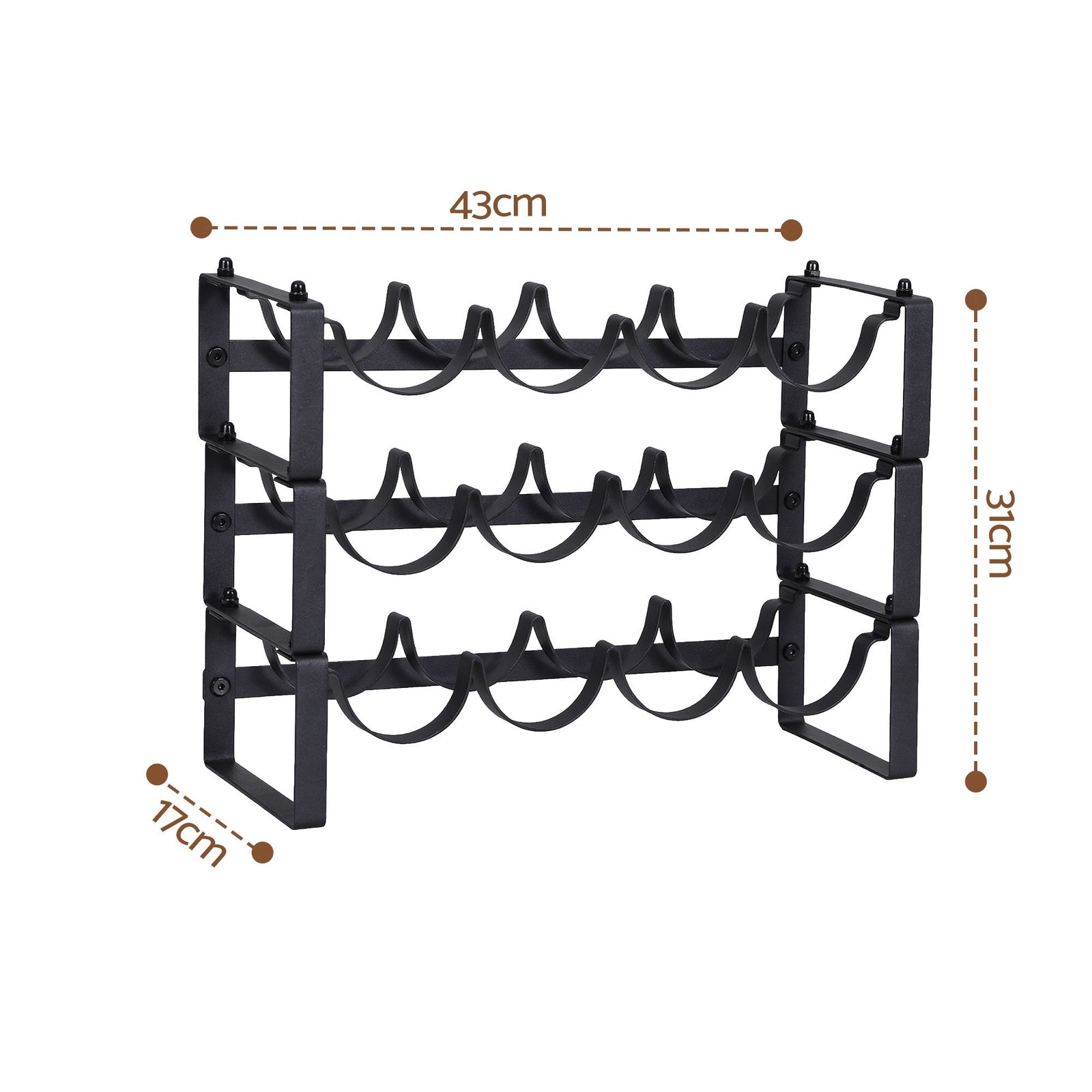 Artiss 3-Tier Wine Rack Metal Freestanding 12 Bottles Modular Countertop Wine Display Shelf Black