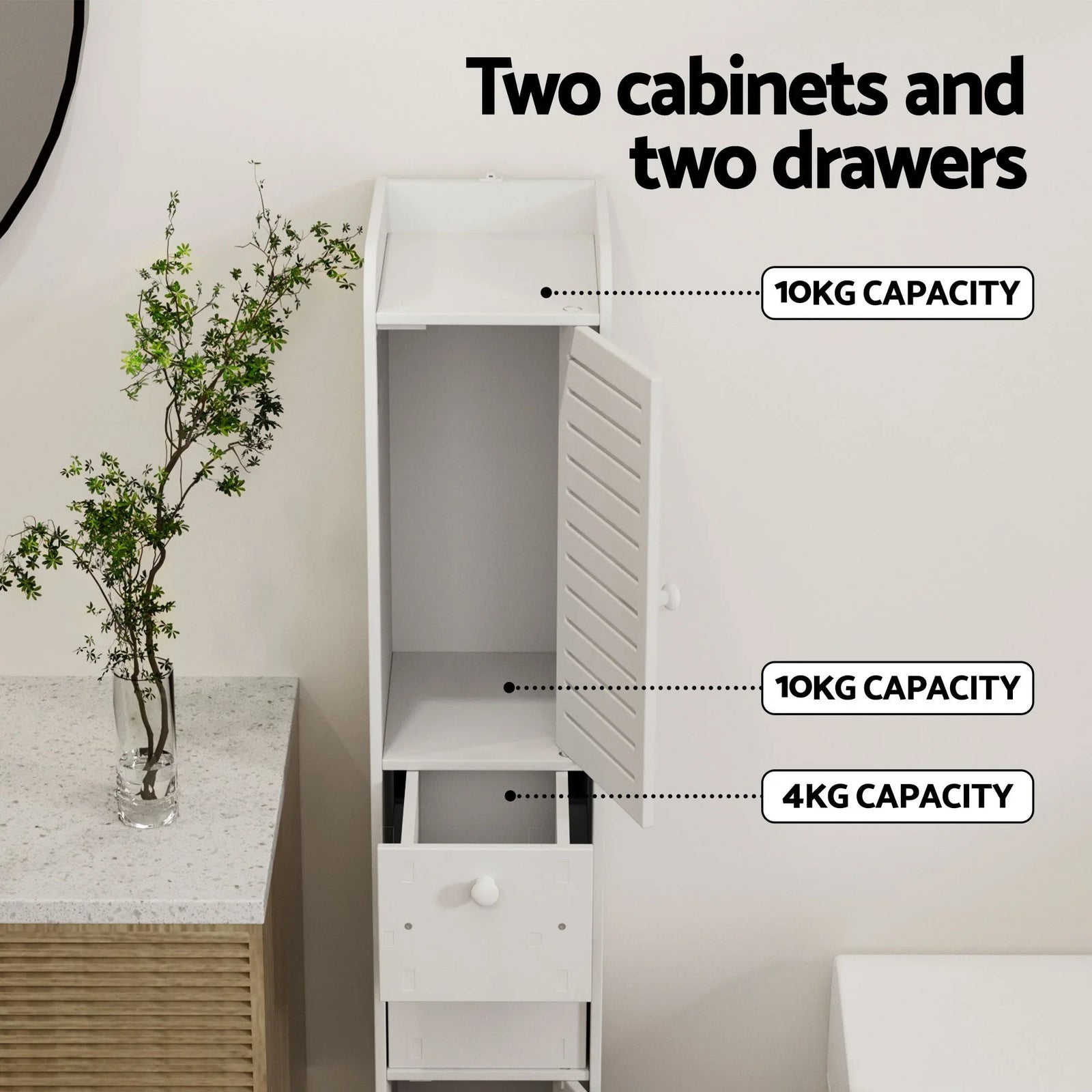 2X Bathroom Toilet Storage Cabinet Laundry Tallboy Cupboard