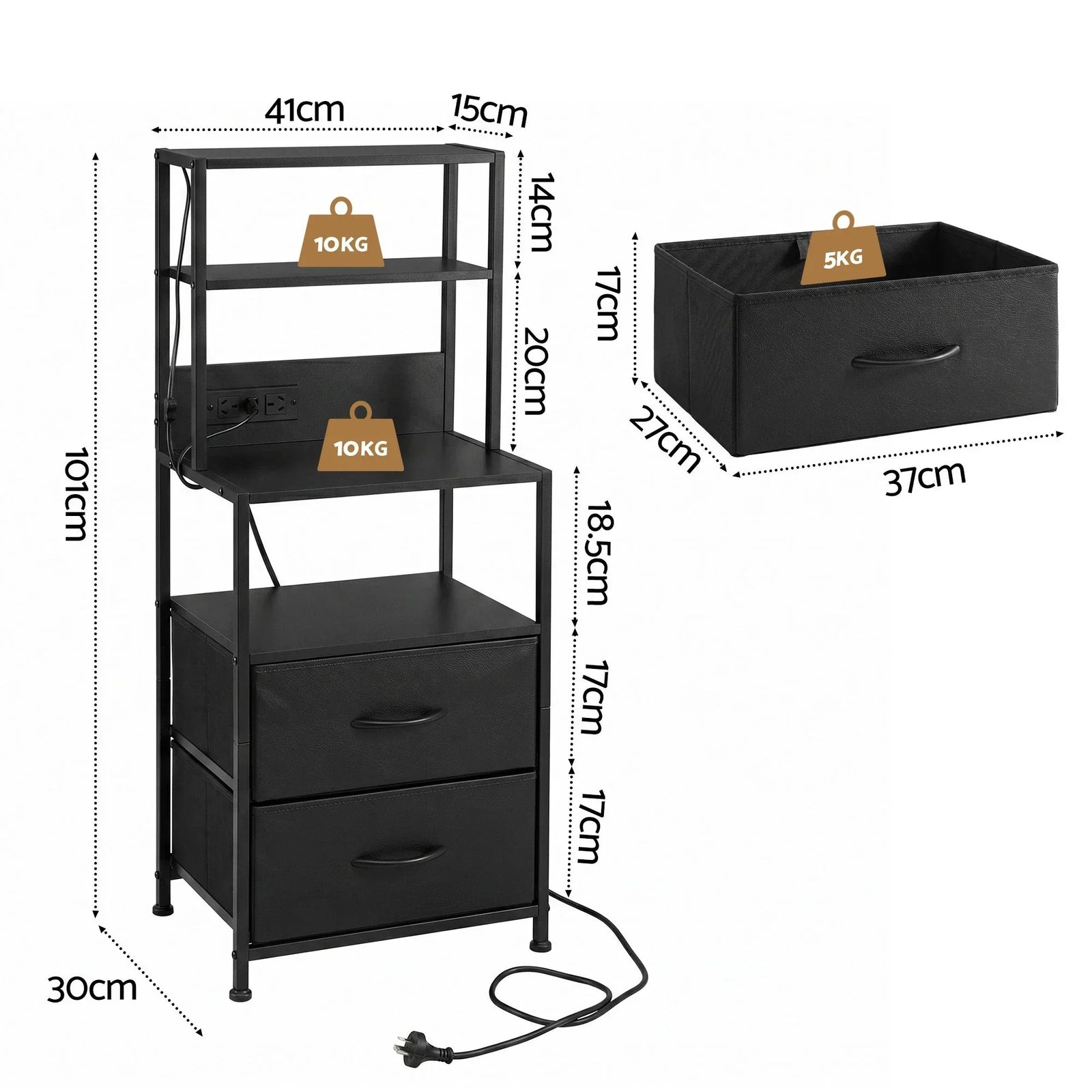 Artiss LED Bedside Table with Charging Station – 2 Drawers, RGB Light, Black