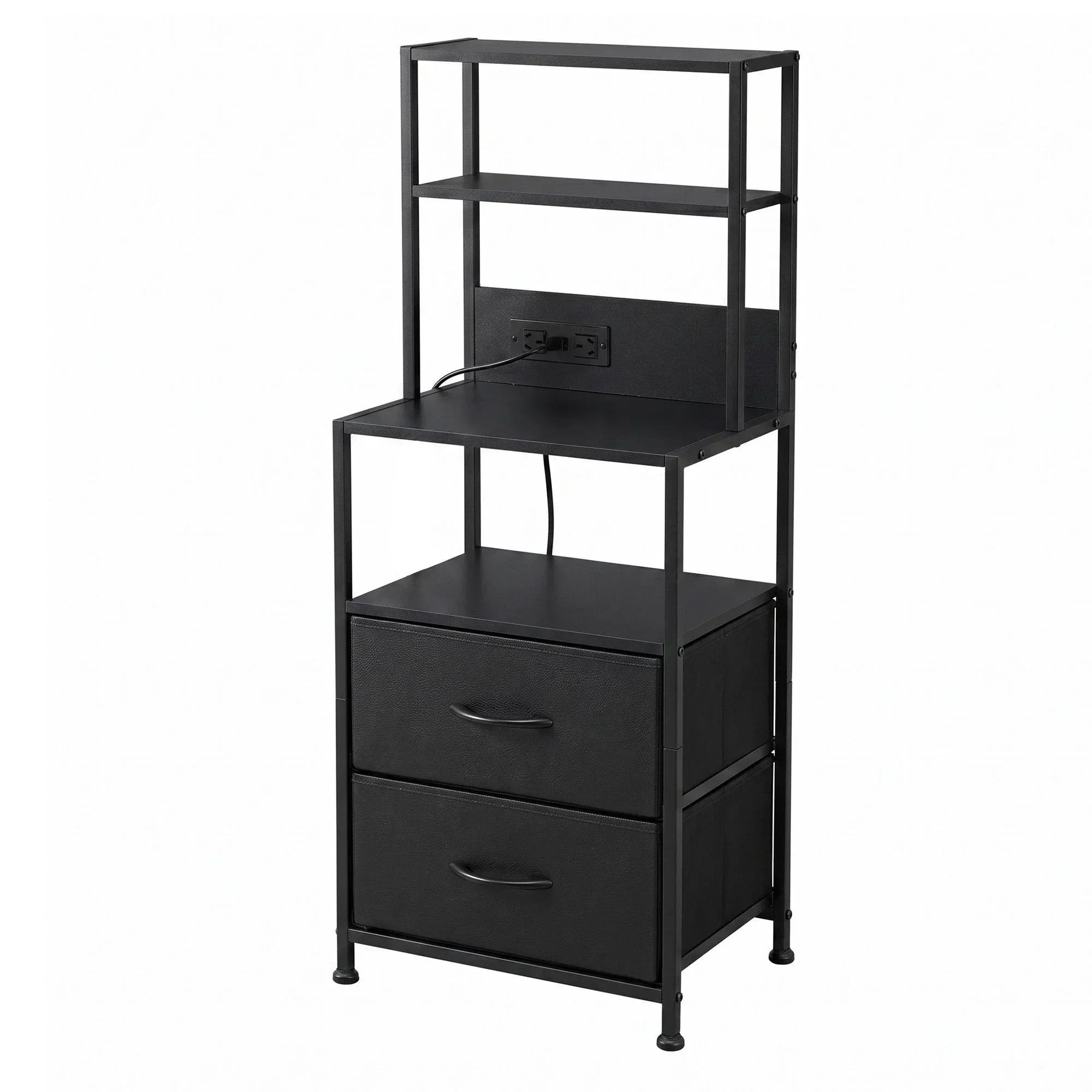 LED Bedside Table with Charging Station – 2 Drawers, RGB Light, Black