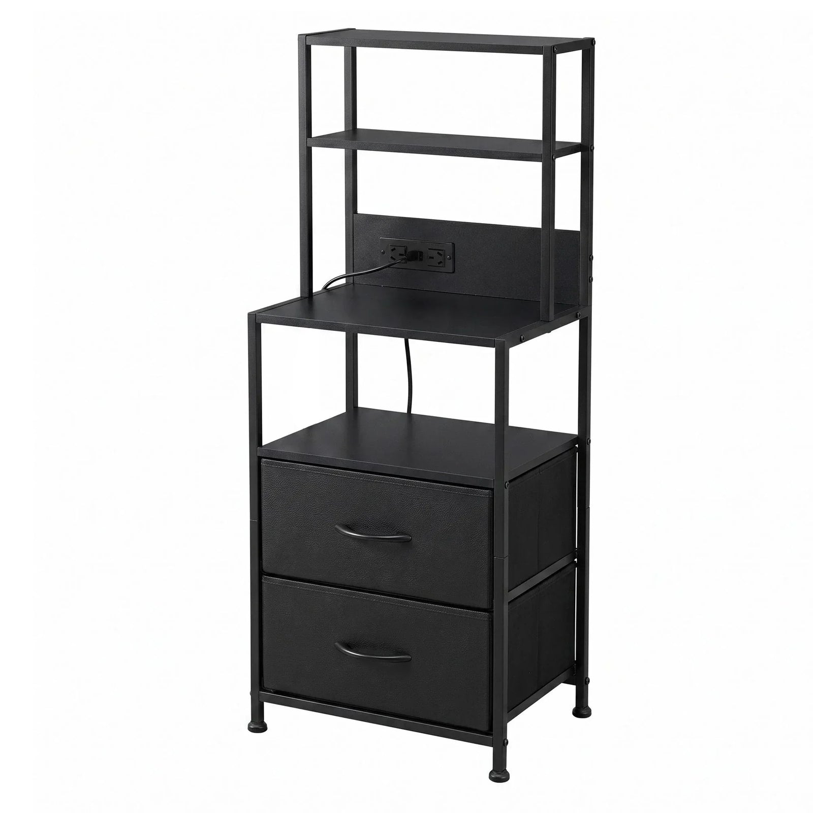 Artiss LED Bedside Table with Charging Station – 2 Drawers, RGB Light, Black