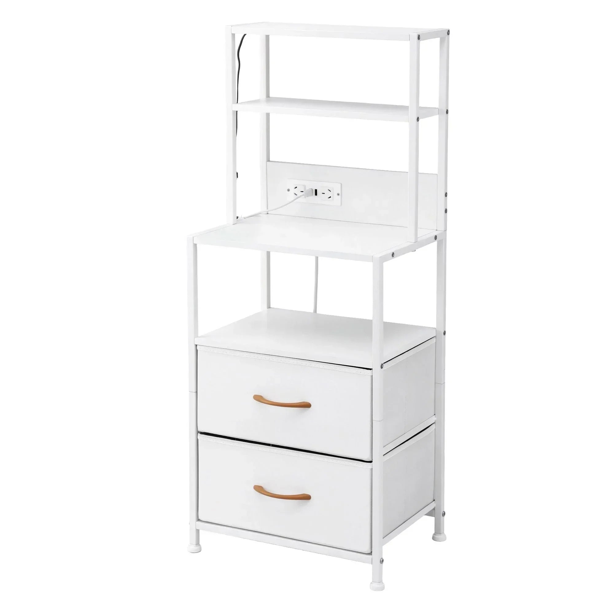 LED Bedside Table with Charging Station – 2 Drawers, RGB Light, White
