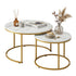 Nesting Coffee Table Set – 2‑Piece Round Marble Effect, White & Gold
