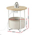 Round Coffee Table Side End Table Charging Station Storage Basket