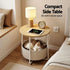 Round Coffee Table Side End Table Charging Station Storage Basket