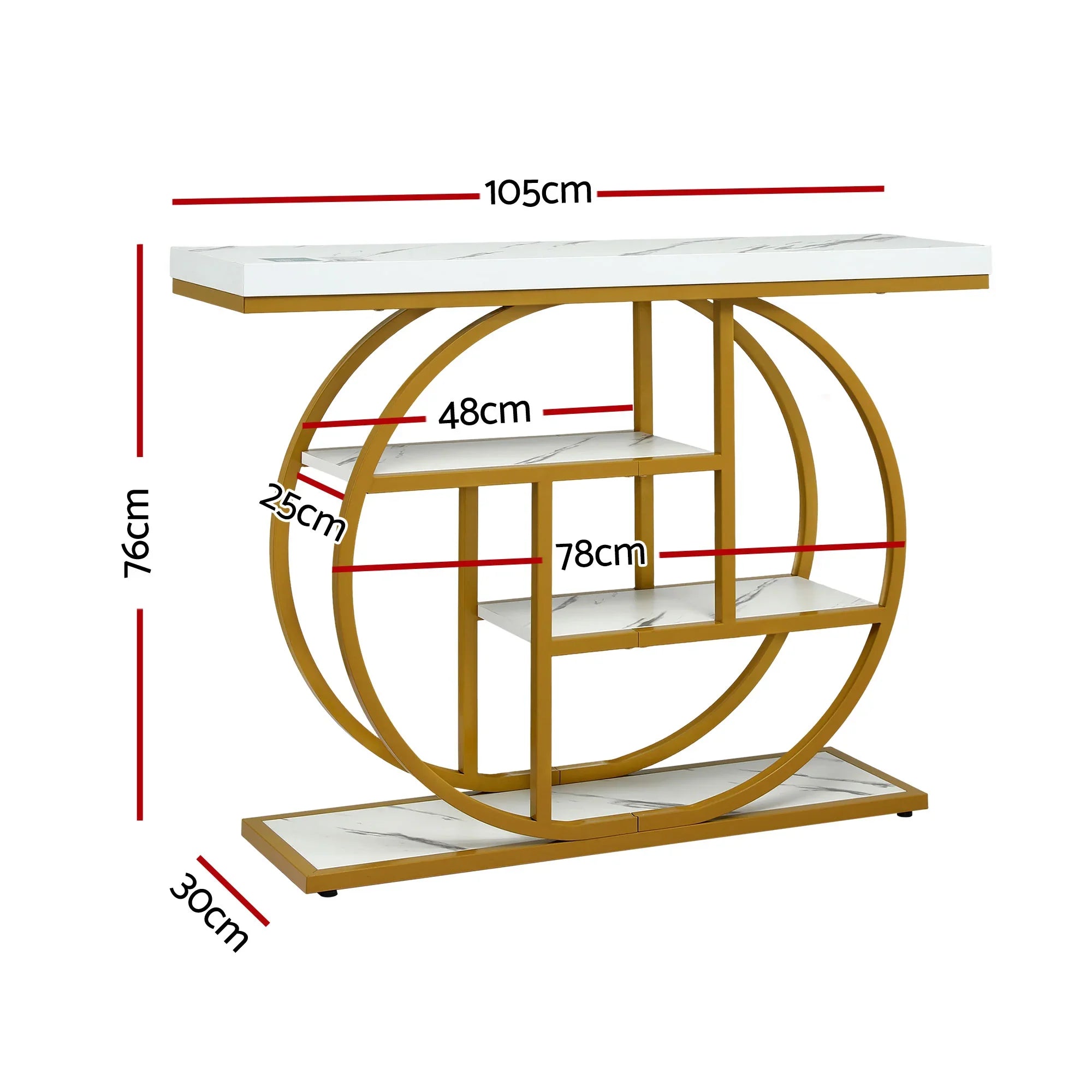 Console Table Marble Effect 4-Tier Shelves 105CM White&Gold
