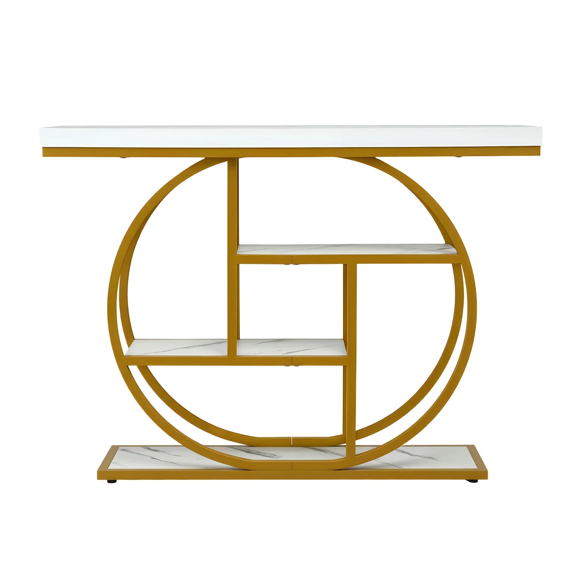 Console Table Marble Effect 4-Tier Shelves 105CM White&Gold