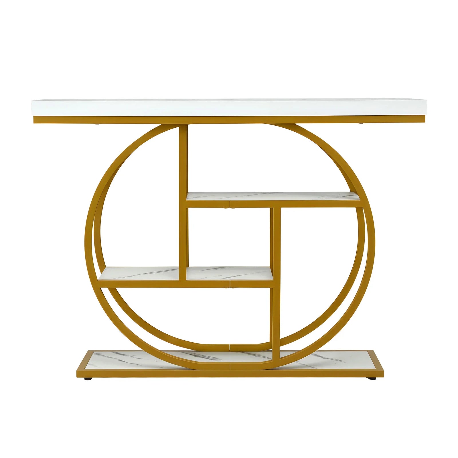Console Table Marble Effect 4-Tier Shelves 105CM White&Gold