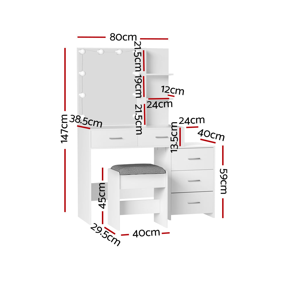 Artiss Dressing Table Set Stool 10 LED Bulbs White Dale