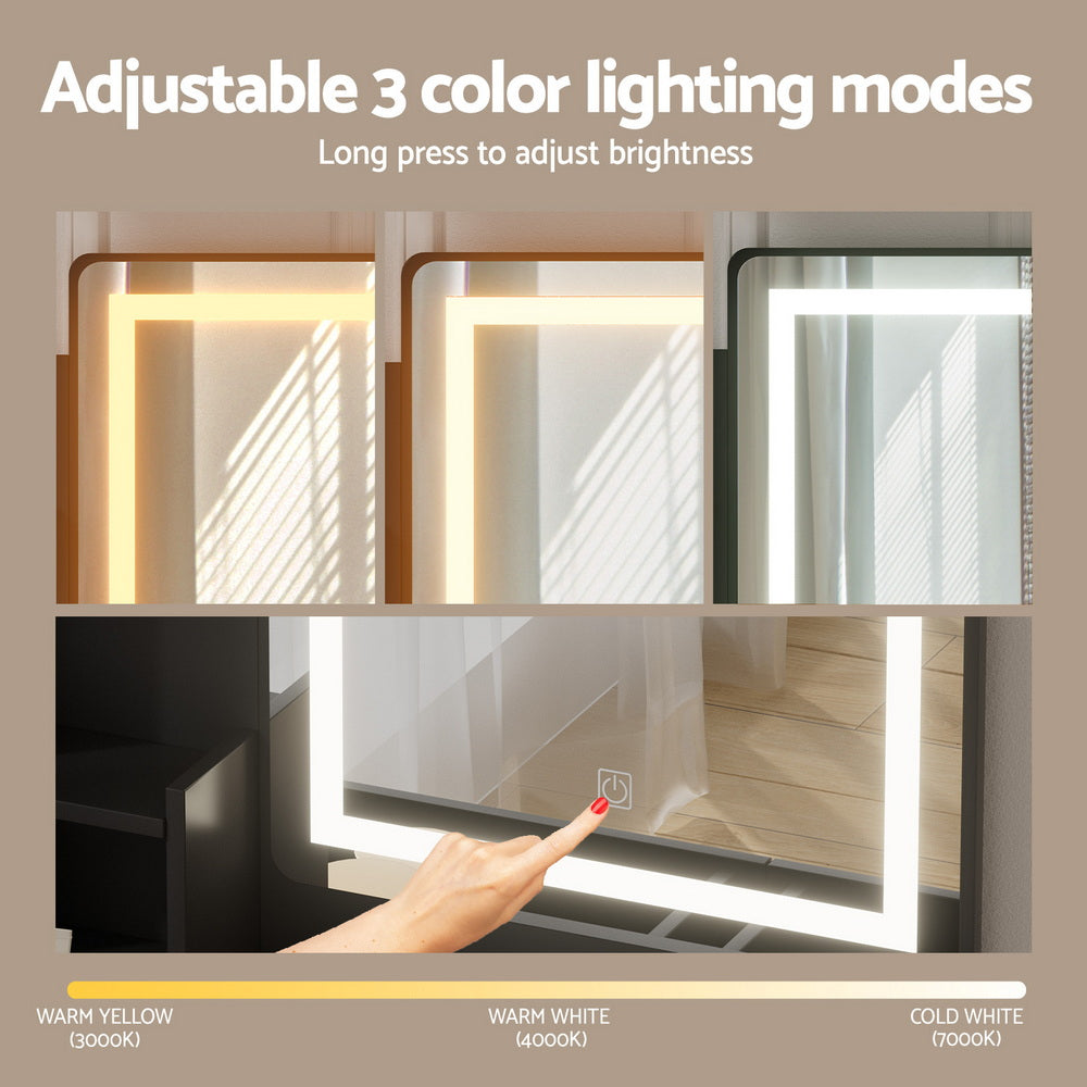 Dressing Table Set Stool Led Black