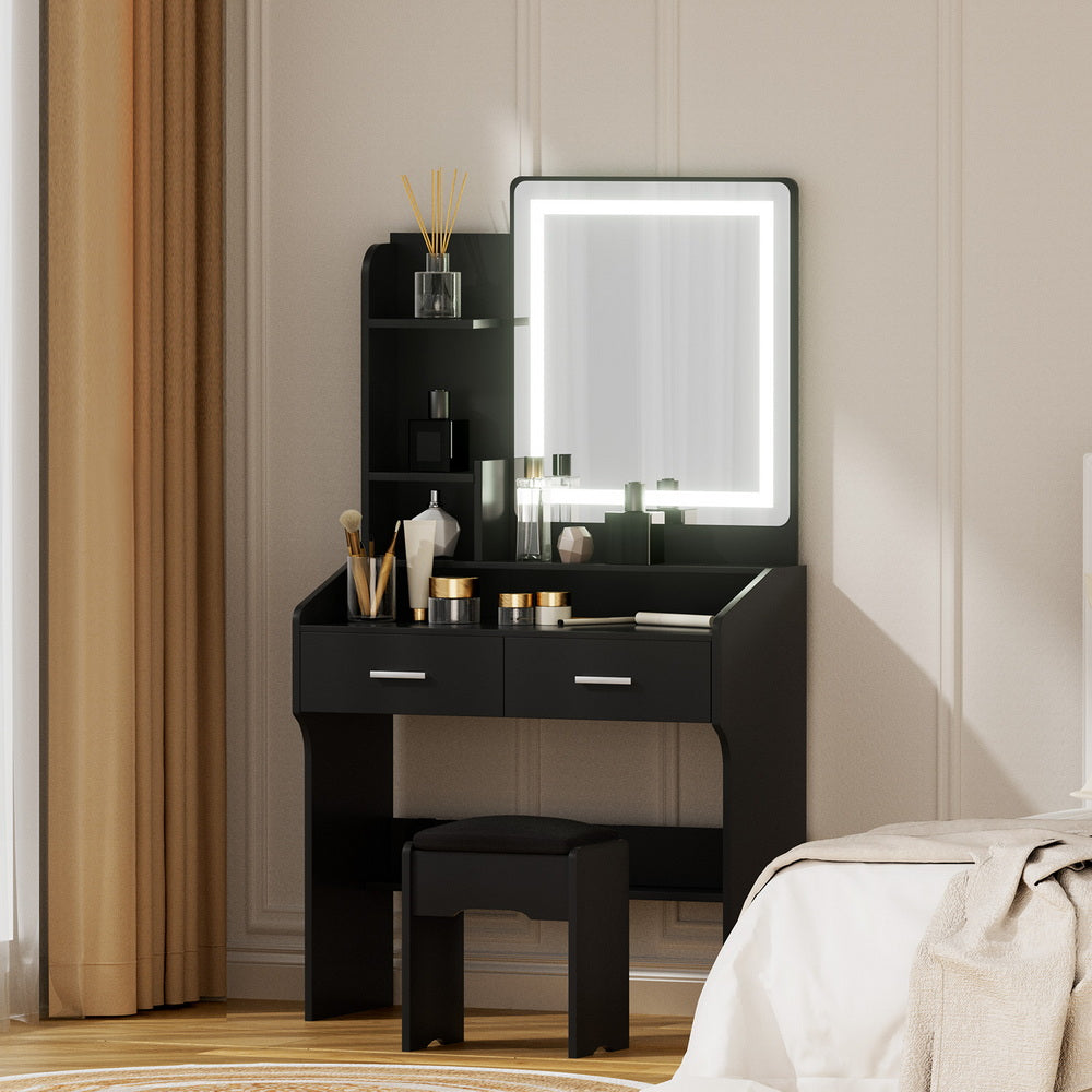 Dressing Table Set Stool Led Black