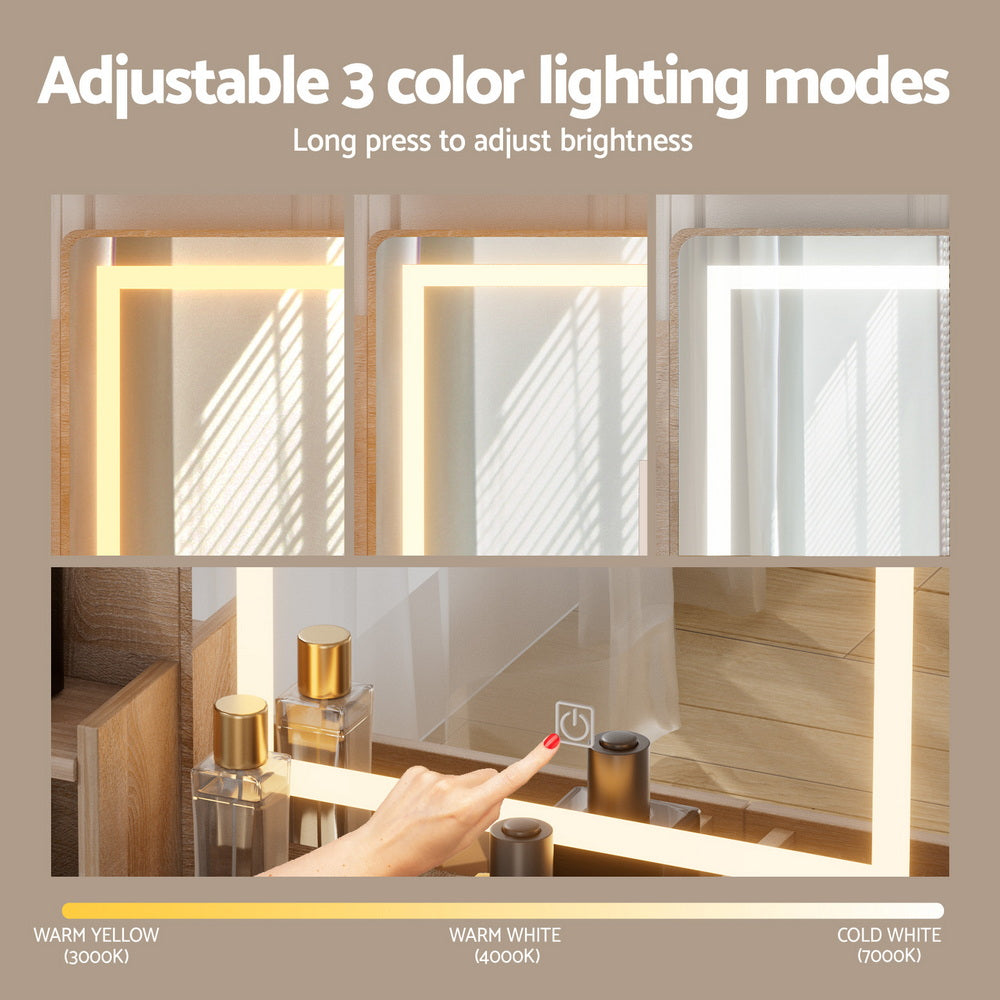 Dressing Table Set Stool Led Wood