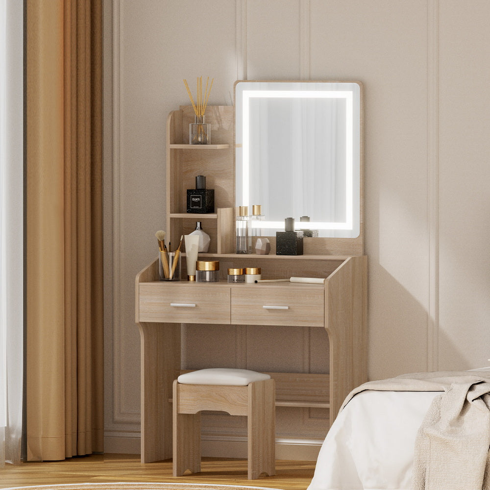 Dressing Table Set Stool Led Wood