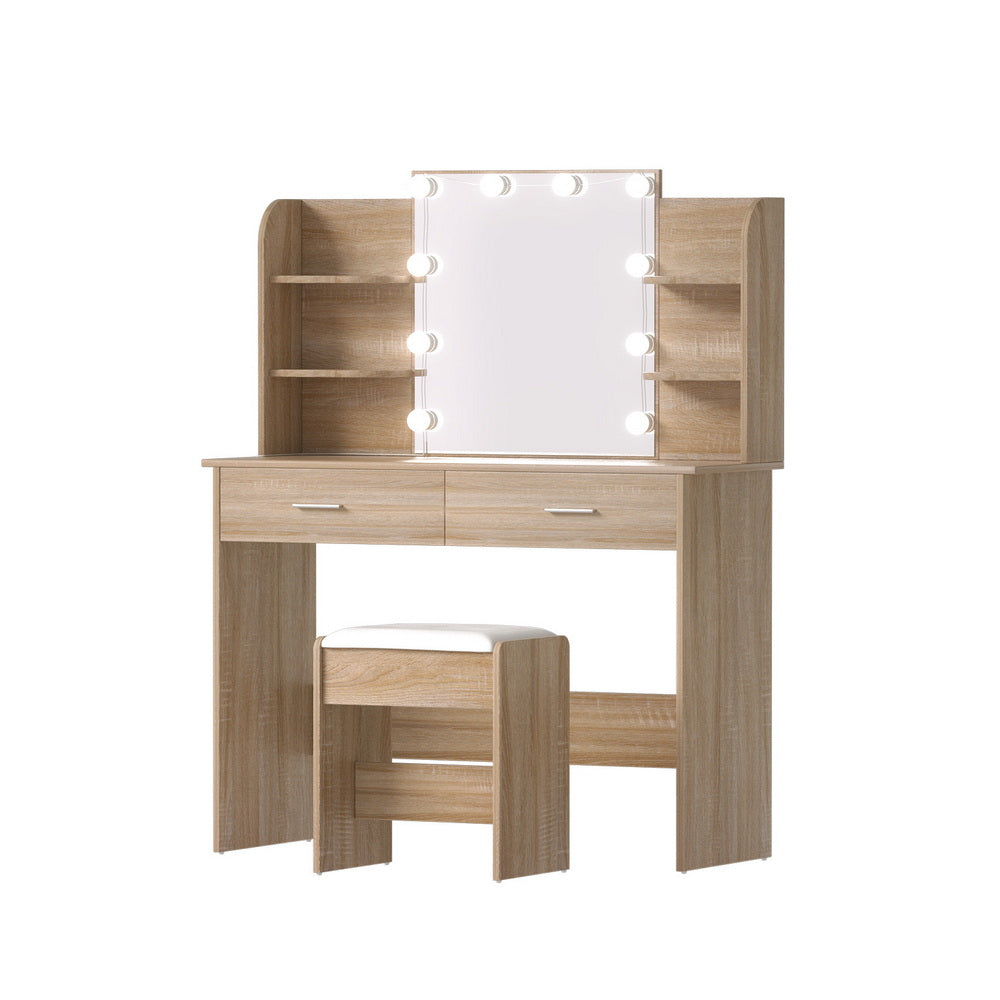 Dressing Table Set Stool 10 Led Bulbs Wood