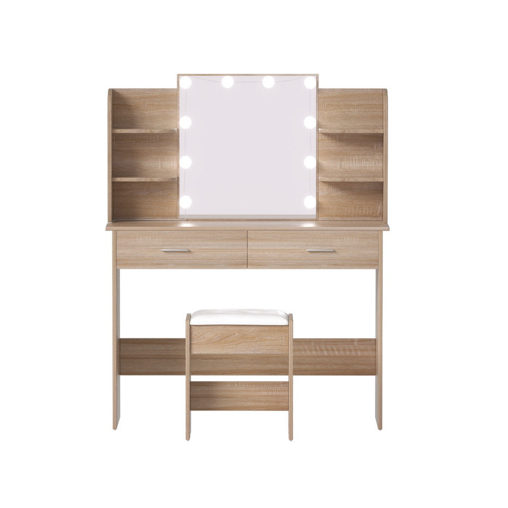 Dressing Table Set Stool 10 Led Bulbs Wood