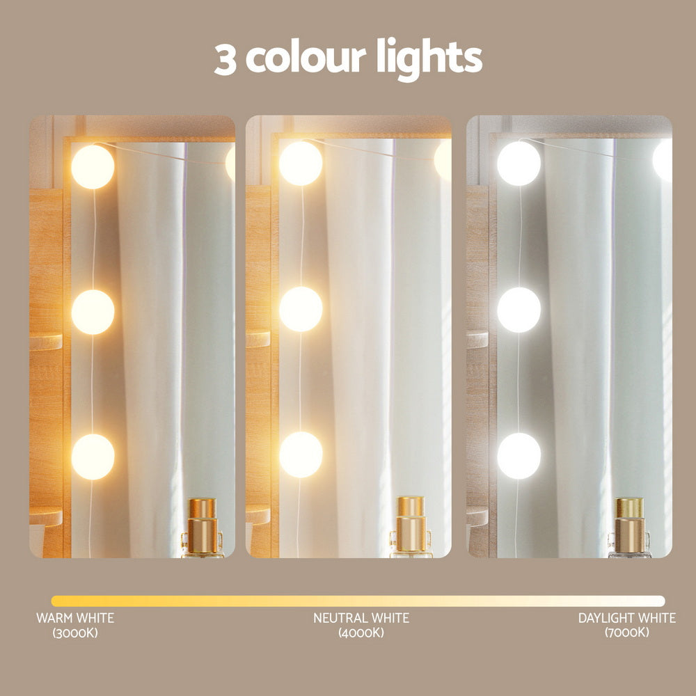 Dressing Table Set Stool 10 Led Bulbs Wood