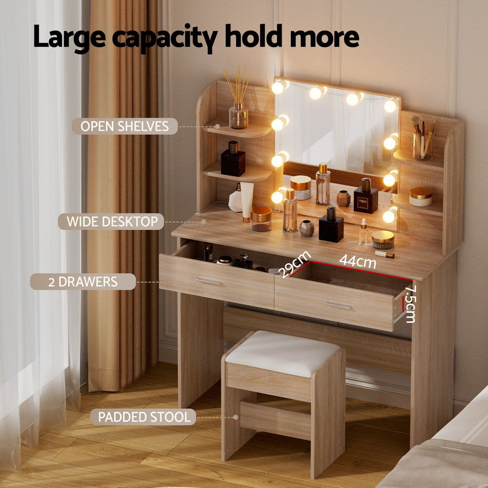 Dressing Table Set Stool 10 Led Bulbs Wood