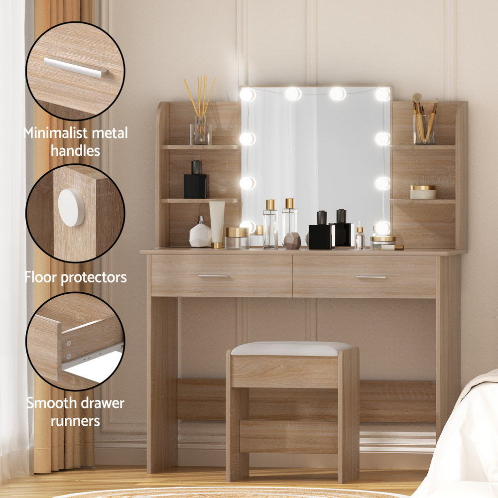 Dressing Table Set Stool 10 Led Bulbs Wood