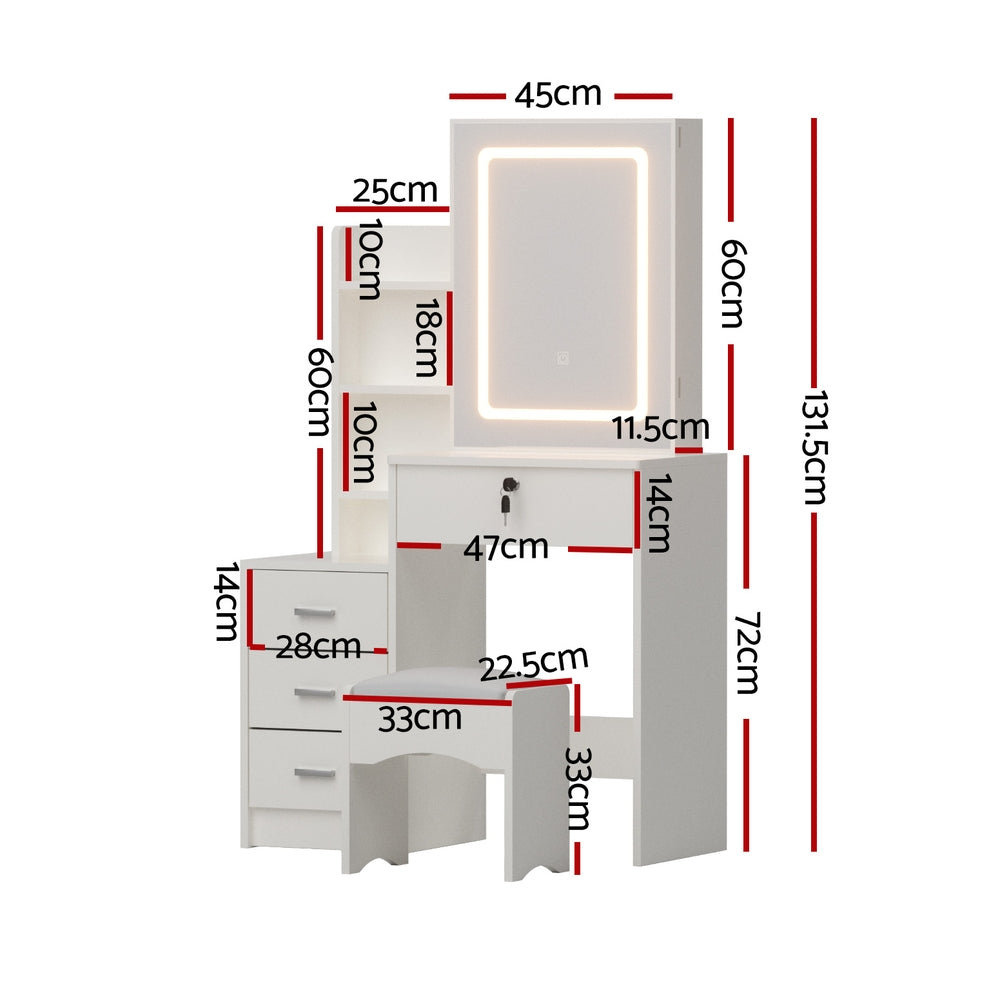 Dressing Table Vanity Desk Set Stool Led White