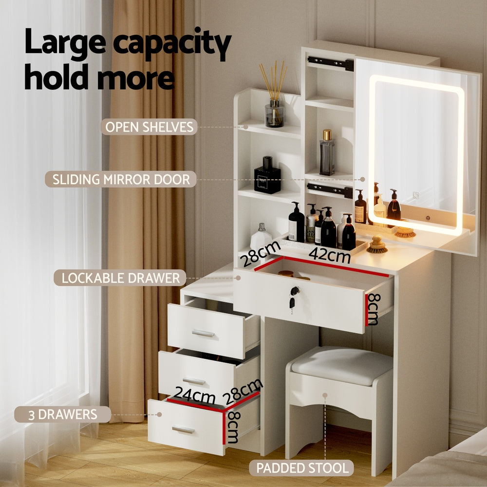 Dressing Table Vanity Desk Set Stool Led White