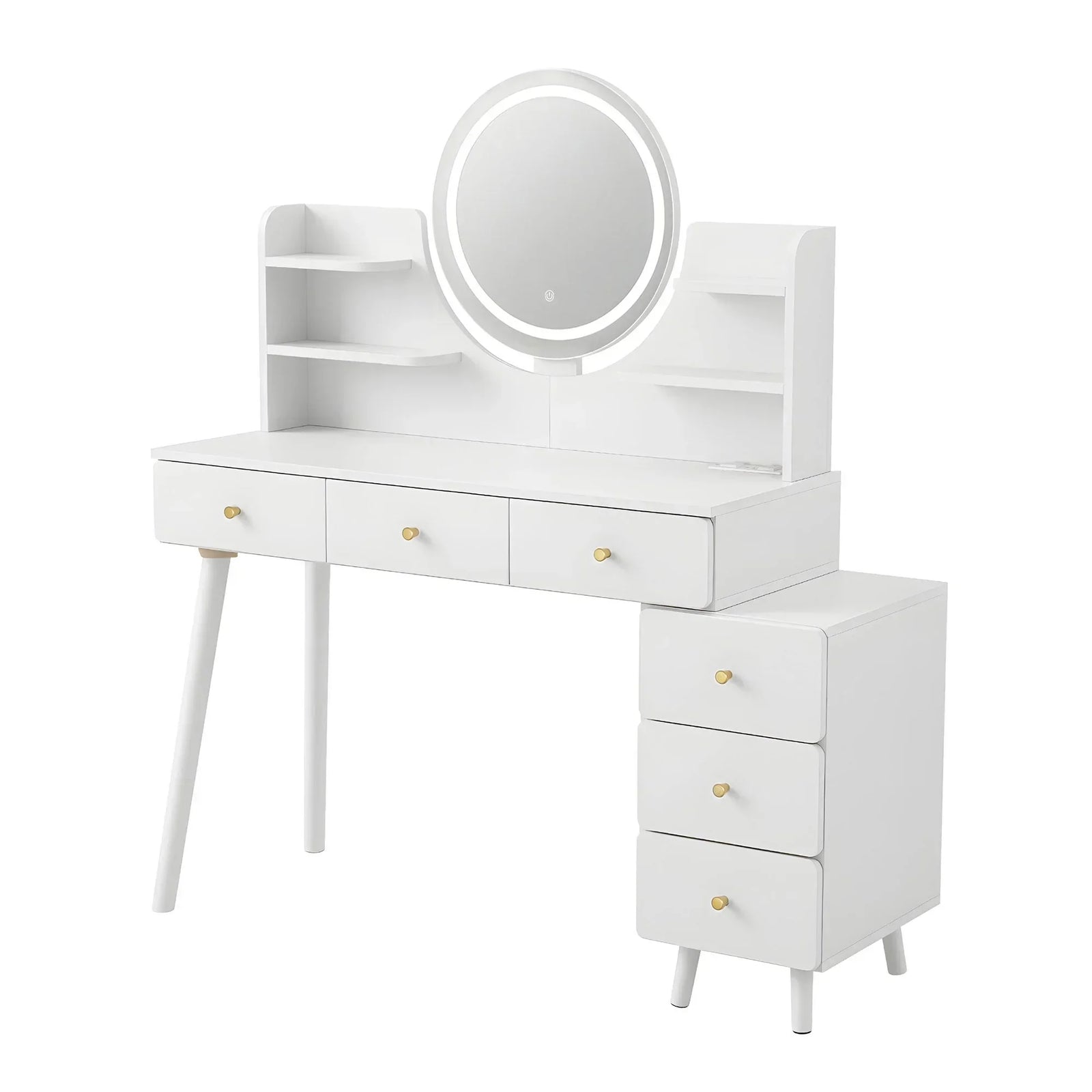 Artiss Adjustable Vanity Desk – LED Mirror, Power Station, 6 Drawers, White