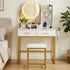 Artiss Dressing Table with LED Mirror – Charging Station, Drawers, Stool, White/Gold