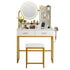 Artiss Dressing Table with LED Mirror – Charging Station, Drawers, Stool, White/Gold