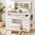 LED Dressing Table – 10 Drawers, Power Hub, Glass Top, Stool, White